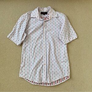 Vintage Dragonfly Floral Embroidered 100% Cotton Button Down Blouse Shirt Large